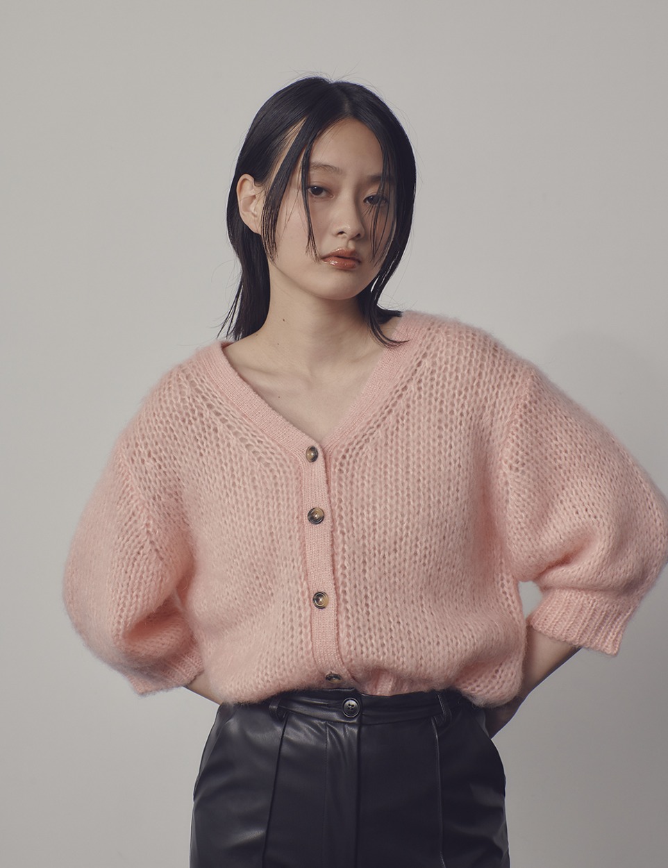 Puff mohair cardigan