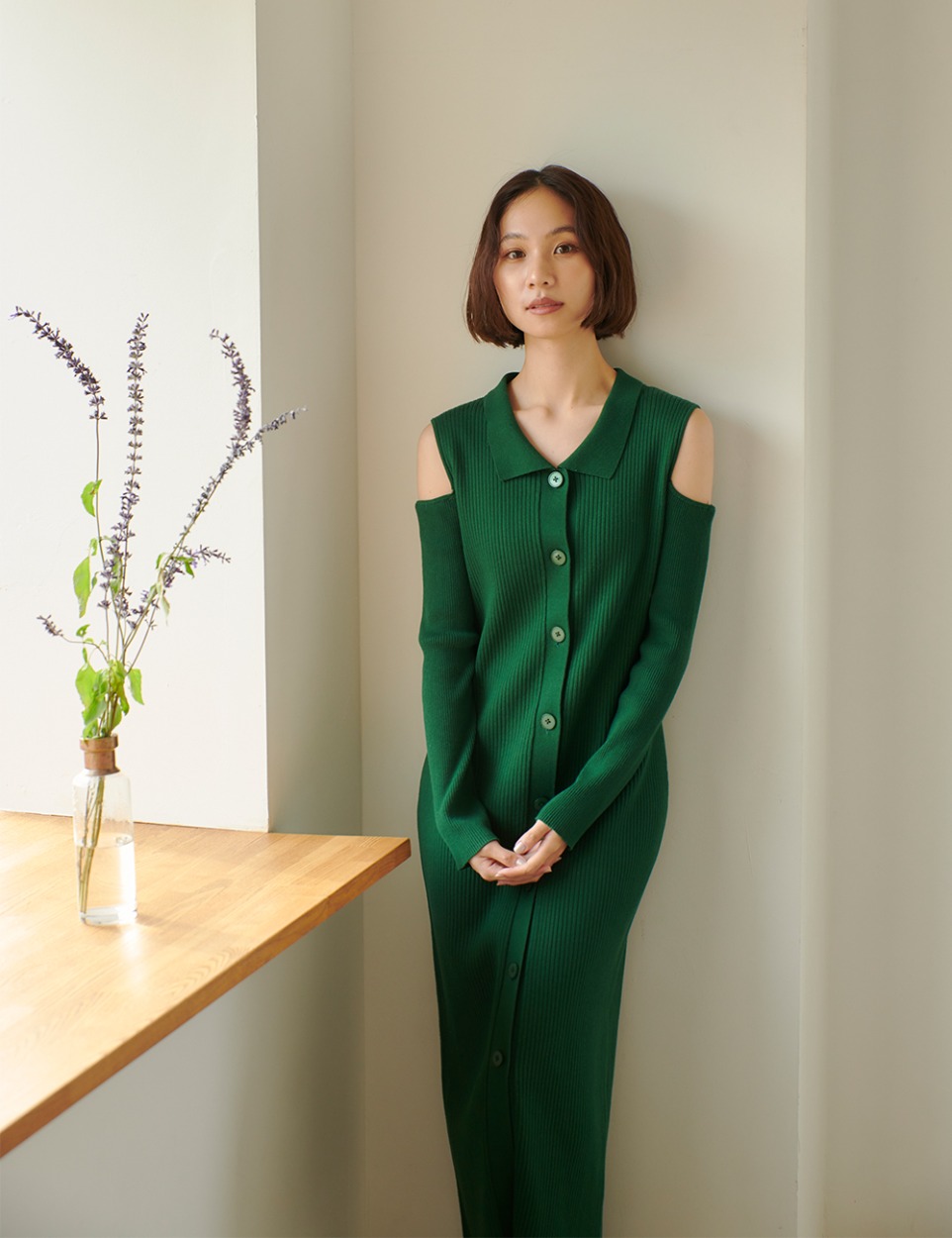 Cut rib knit dress