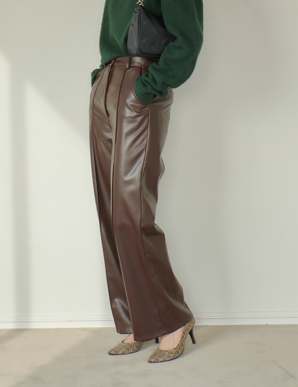 Leather straight pants