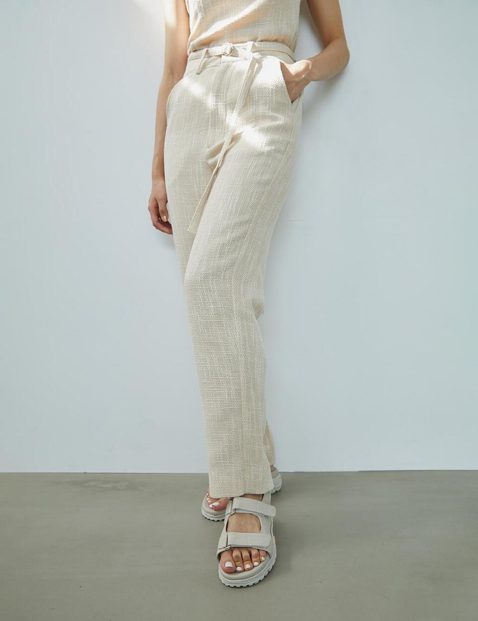 Tweed belt pants