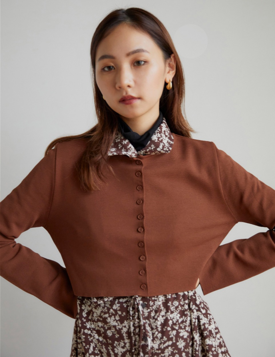 Crop rib cardigan
